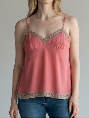 Y2K Gold Hawk 💯 silk cami in coral